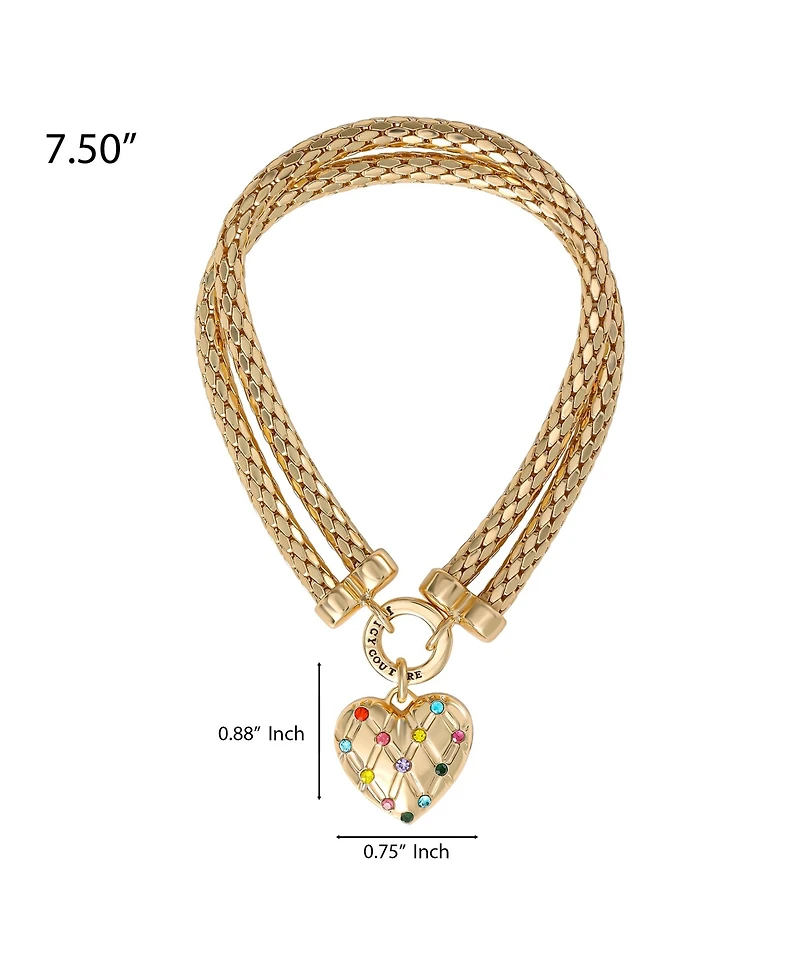 Juicy Couture Double Chain Heart Padlock Bracelet, Gold Tone with Rainbow Crystals