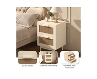 sumyeg Burly Wood Nightstand 2 Faux Rattan Drawers Accent Table