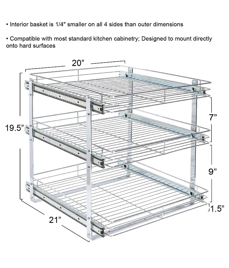 Household Essentials Glidez Multipurpose Pull-Out Storage Organizer, 3-Tier Design, Chrome