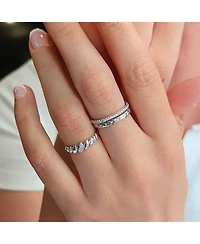 Spero London Lined Stones Marquise Sterling Silver Ring