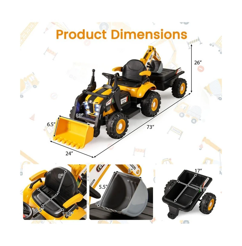 Hongge 4 in 1 Kids Ride On Tractor 12V with Remote