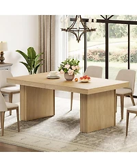 Tribesigns 63 Inches Farmhouse Dining Table for 6, Modern Kitchen Table with Fluted Line for Dining Room