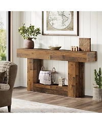 Tribesigns 63" Console Table, Farmhouse 2-Tier Entryway Table with U-Shaped Base, Mix Brown