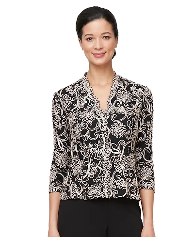 Alex Evenings Women's 3/4-Sleeve Embroidered Blouse
