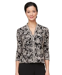 Alex Evenings Women's 3/4-Sleeve Embroidered Blouse