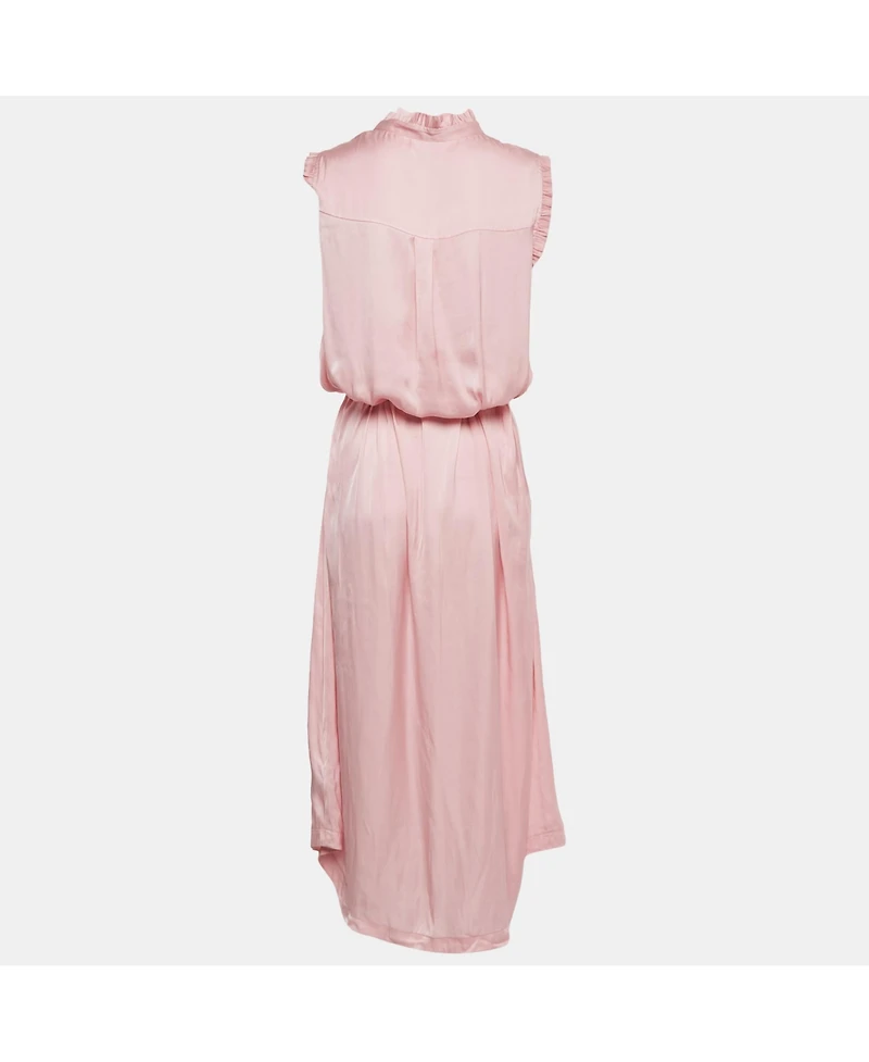 Pre-Owned Zadig & Voltaire Women's Pink Satin Belted Raos Midi Dress