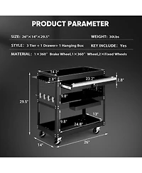 Ldhthopi 3 Tier Rolling Tool Cart All Metal Utility Cart with Wheels 330 lb Capacity and Storage Shelves for Garage or Workshop