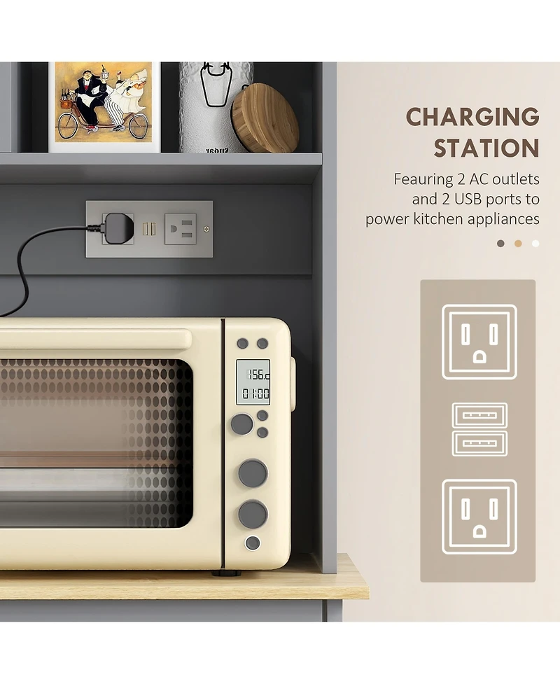 Homcom Pantry Storage Cabinet w/ Charging Station,