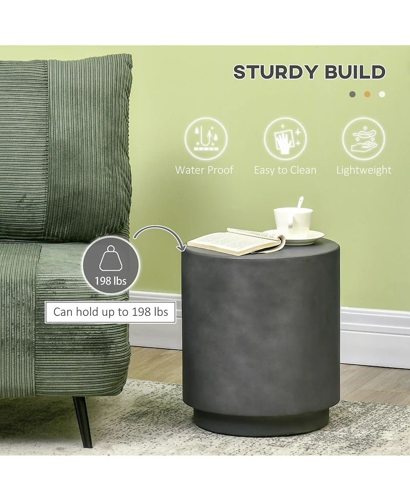 Homcom Lightweight Accent Table with Concrete Finish, Round Side Table with 4 Adjustable Feet for Indoor, Outdoor, Charcoal Grey