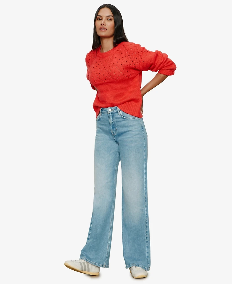 Sanctuary Women's Femme Crewneck Openwork Sweater