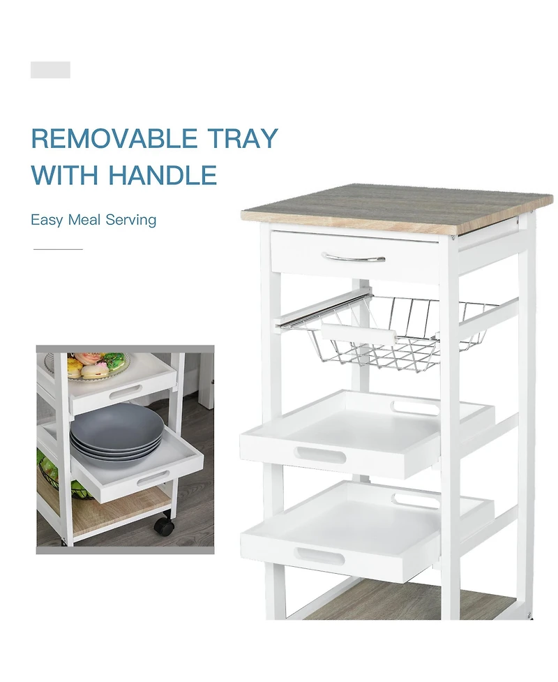 HomCom Mobile Rolling Kitchen Island Trolley Serving Cart w/ Under Drawer,