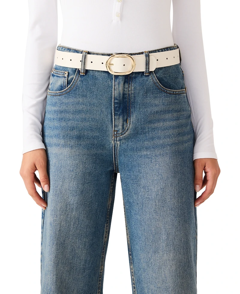 Steve Madden Women's Fully Perforated Oval Buckle Belt