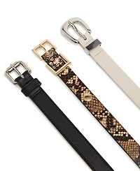 Steve Madden Women's Roller, Double Square Buckle Python 3-Pc Textured Belt