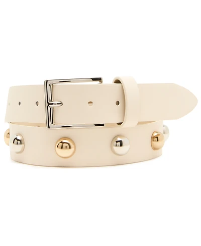 Steve Madden Women's Two-Tone Dome Studs Rhinestone Floral Buckle Belt
