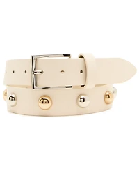 Steve Madden Women's Two-Tone Dome Studs Rhinestone Floral Buckle Belt