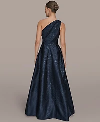 Donna Karan New York Women's One-Shoulder Metallic Jacquard A-Line Gown