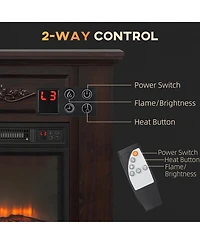 Homcom 32" 1400W Electric Fireplace Mantel with Realistic Led Log Heater, Brown