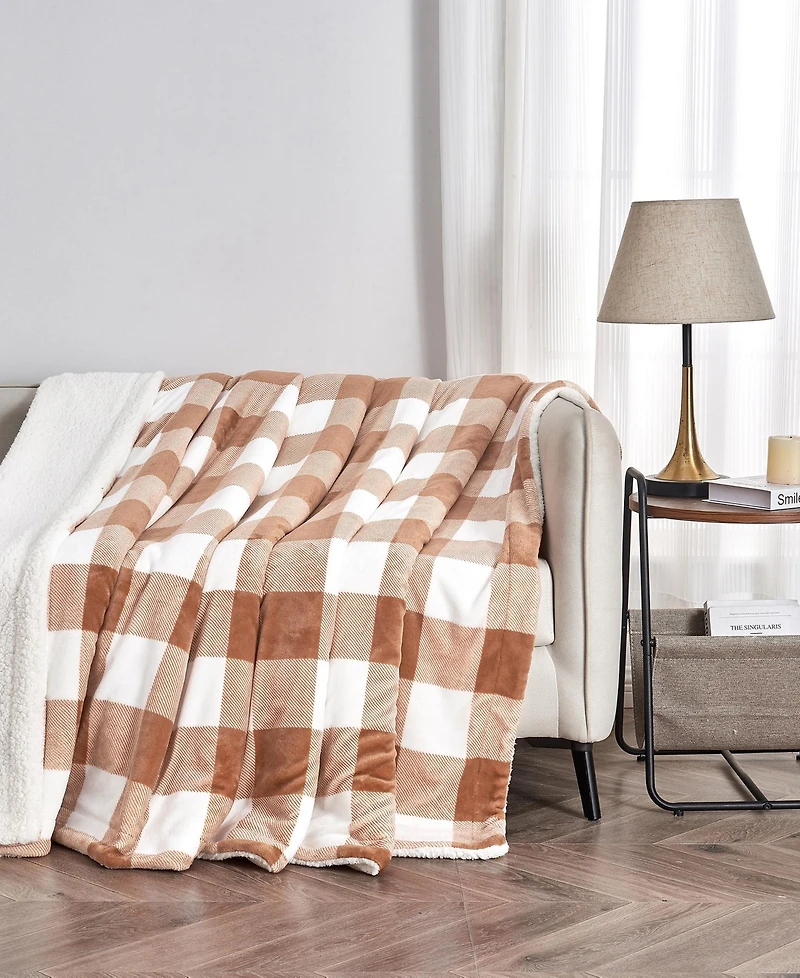 Linery & Co. Velvet Plush Reversible Sherpa Throw Blanket
