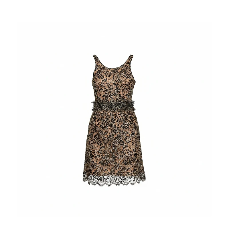 Pre-Owned Balenciaga Black & Gold Lace Sleeveless Mini Dress
