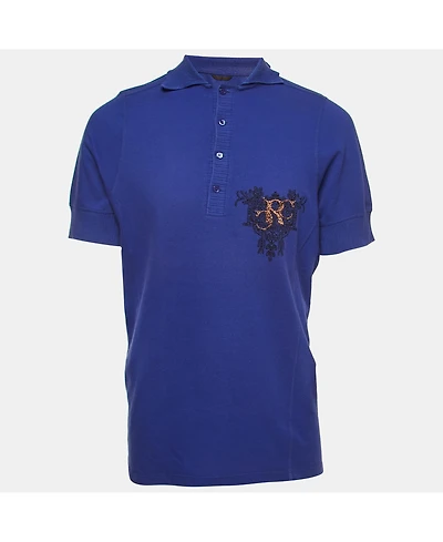 Pre-Owned Roberto Cavalli Men's Purple Logo Embroidered Cotton Polo T-Shirt