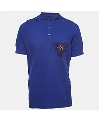 Pre-Owned Roberto Cavalli Men's Purple Logo Embroidered Cotton Polo T-Shirt