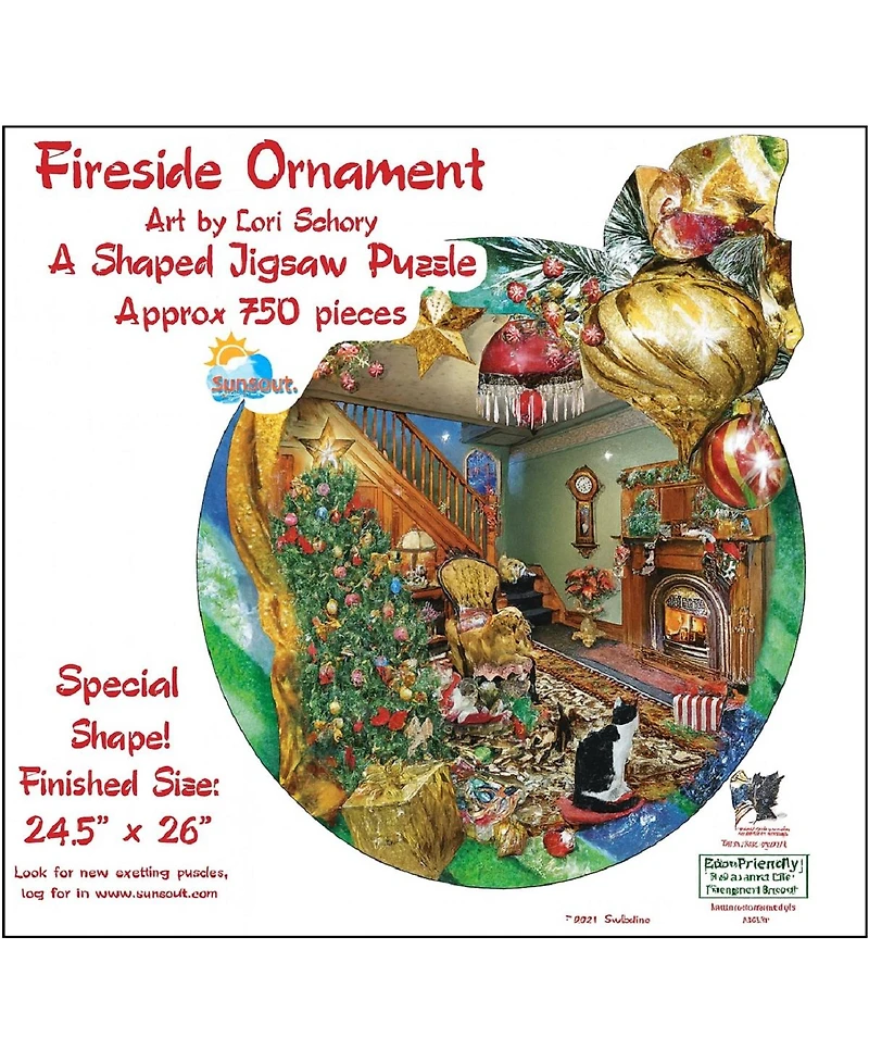 SunsOut Fireside Ornament 750 piece Jigsaw Puzzle for Adults Special Shape Christmas