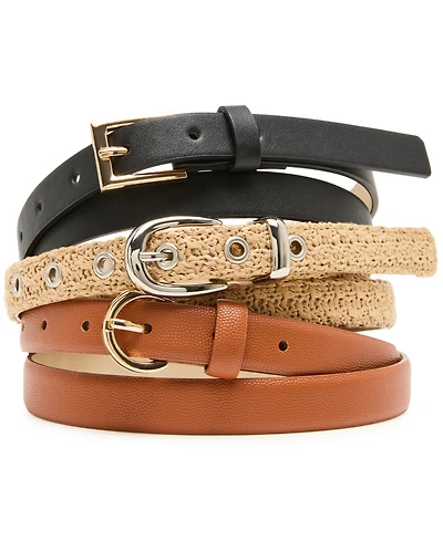 Steve Madden Women's Seasonal Straw 3- Pc Reversible Belt