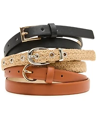 Steve Madden Women's Seasonal Straw 3- Pc Reversible Belt