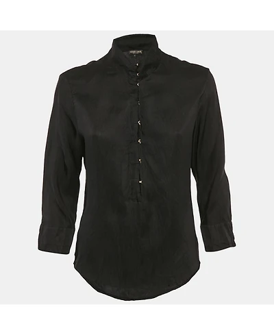 Pre-Owned Roberto Cavalli Women's Black Crinkled Crepe Tunic Top