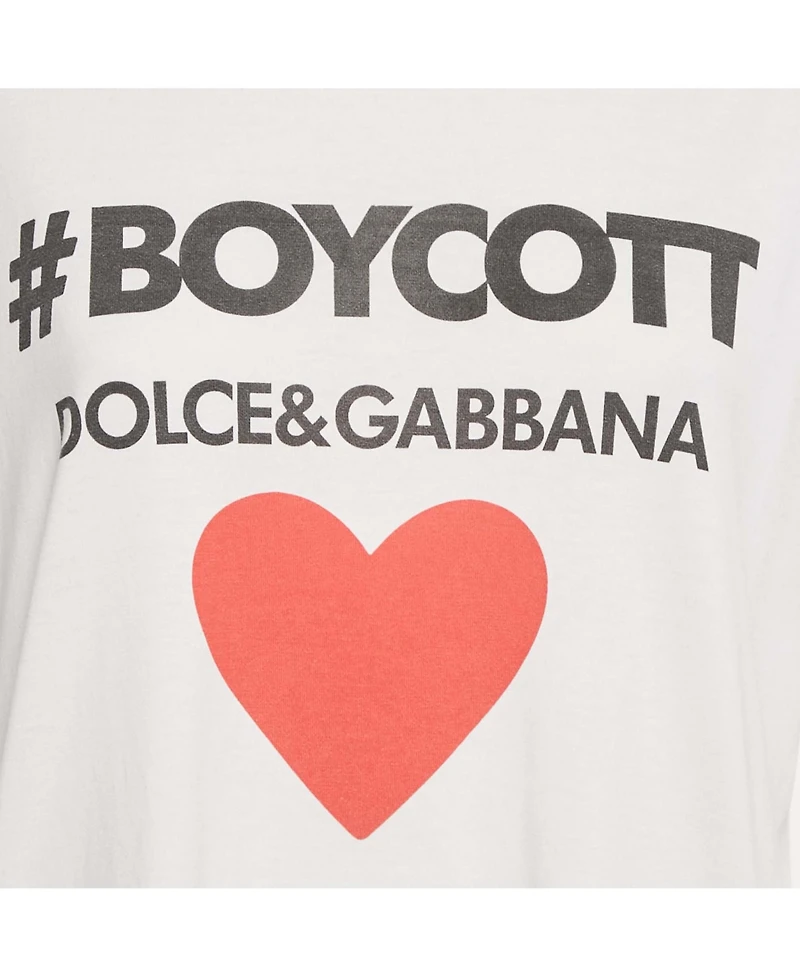 Pre-Owned Dolce & Gabbana Women's White Boycott Logo Print Cotton T-Shirt
