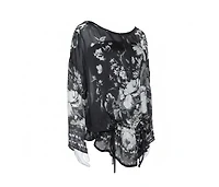 Pre-Owned Roberto Cavalli Women's Black Floral Print Silk Sheer Kaftan Blouse