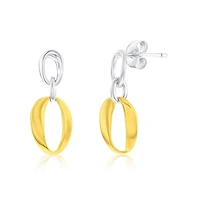 Simona Polished Oval Link Dangle Earrings - Two-Tone