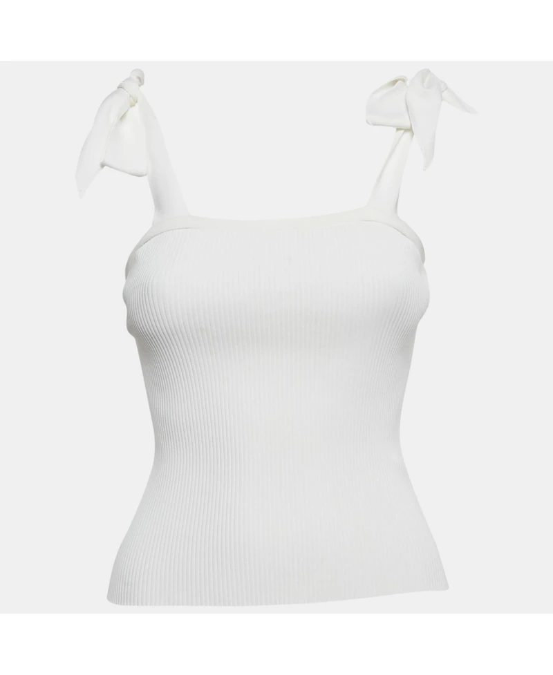 Pre-Owned Zimmermann Women's White Rib Knit Sleeveless Tie-Up Top