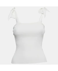Pre-Owned Zimmermann Women's White Rib Knit Sleeveless Tie-Up Top