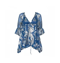 Pre-Owned Stella Mccartney Women's Blue Floral Lamandeacute Asymmetrical Hem Top