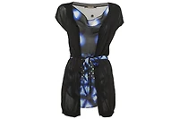 Pre-Owned Roberto Cavalli Women's Black/blue Print Silk & Knit Sleeveless Belted Top