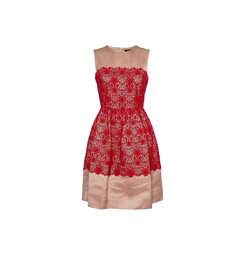 Pre-Owned Dolce & Gabbana Women's Beige Satin Lace Trim Detail Sleeveless Mini Dress