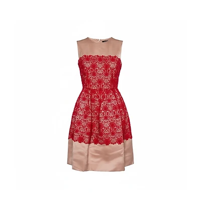 Pre-Owned Dolce & Gabbana Women's Beige Satin Lace Trim Detail Sleeveless Mini Dress