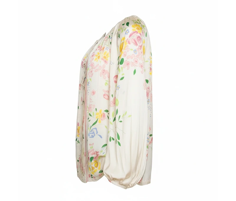 Pre-Owned Roberto Cavalli Women's Cream Floral Print Silk Sheer Kaftan Top