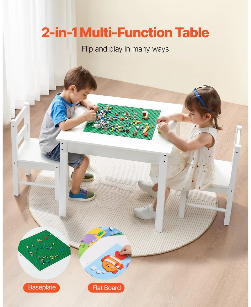 Hongge Kids Activity Table with 2 Chairs and Double-Sided Block Top
