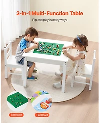 Hongge Kids Activity Table with 2 Chairs and Double-Sided Block Top
