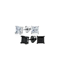Bling Jewelry Set of 2 Multi Color Square Cz Stud Earrings Silver Black Plated Screw Back