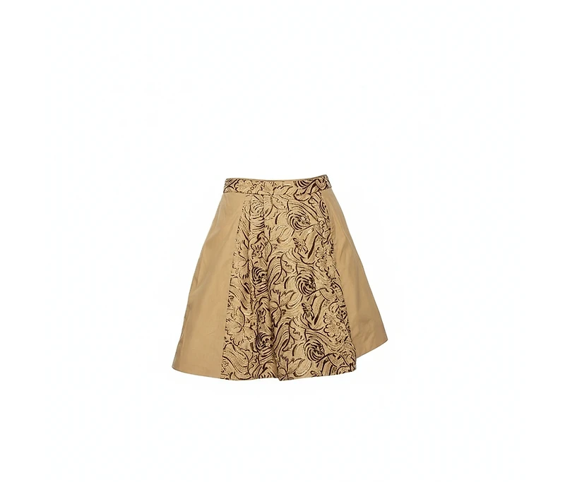 Pre-Owned Roberto Cavalli Women's Beige Embroidered Cotton Pleated Mini Skirt