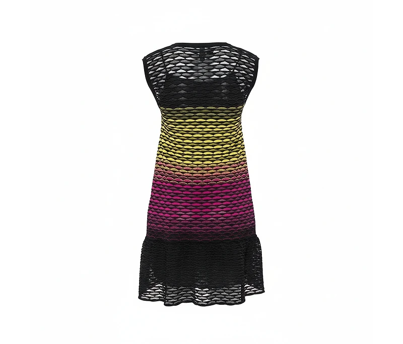 Pre-Owned Missoni Multicolor Perforated Knit Ruffle Detail Shift Dress