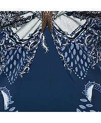 Pre-Owned Roberto Cavalli Women's Blue Printed Jersey Brooch Detail Midi Dress