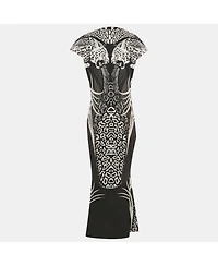 Pre-Owned Roberto Cavalli Women's Black Printed Jersey Brocch Detail Maxi Dress