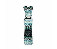Pre-Owned Roberto Cavalli Women's Multicolor Printed Knit Paneled Sleeveless Maxi Dress