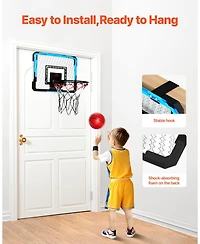 Mecale Kids Basketball Hoop, Over-the-Door Mini Basketball Goal with Electronic Scoreboard and Led Light for Ages 3+
