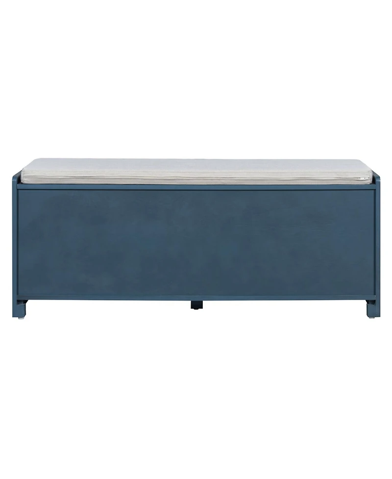 Streamdale Furniture Rustic Storage Bench with Cushion and Rattan Doors (Brown+Beige