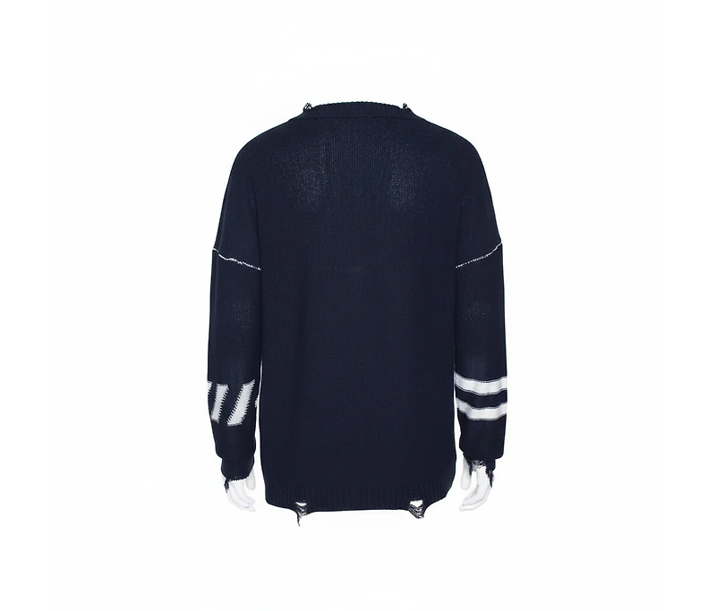 Pre-Owned Off-White Men's Logo Intarsia Knit Distressed Jumper